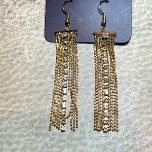 Gold chain link and rhinestone earrings